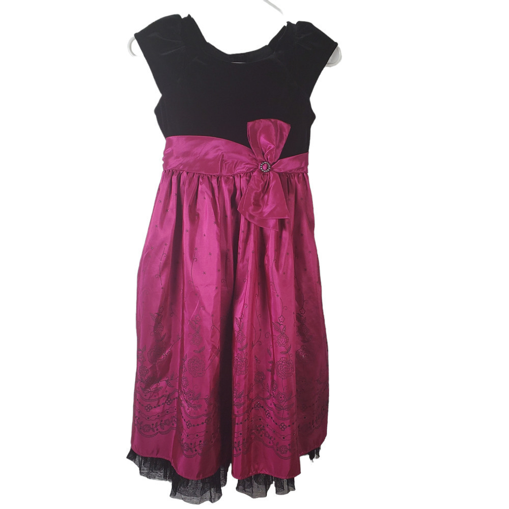 Jona Michelle Velvet Bow Tulle Holiday Special Occassion Tie Back Dress Size 8
